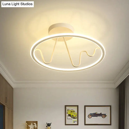 DecorBites™ DecorBites™ Sleek White LED Semi Flushmount Lighting with Ring and Spiral Design