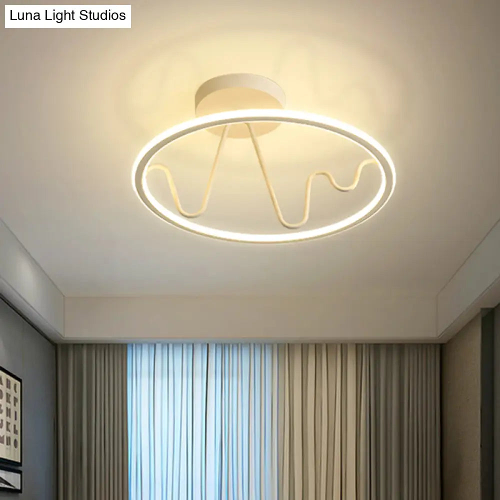 DecorBites™ DecorBites™ Sleek White LED Semi Flushmount Lighting with Ring and Spiral Design