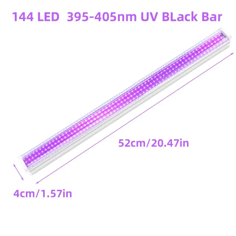Sleek white led uv glow black light bar 52cm long with 144 purple led lights for party room decor