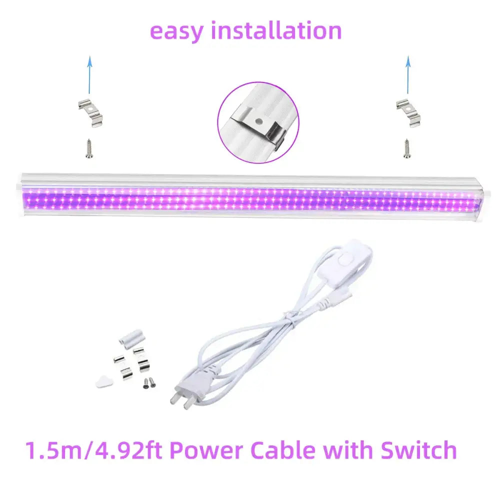 Sleek white led uv glow black light bar with purple led grow light and white plastic housing for party room decor