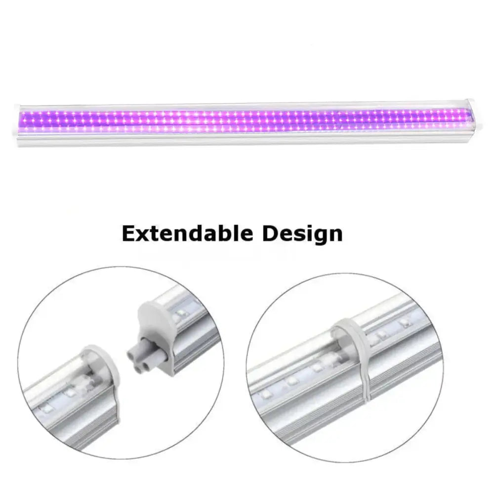 Silver-colored extendable led uv glow black light bar with purple-emitting leds for party room decor