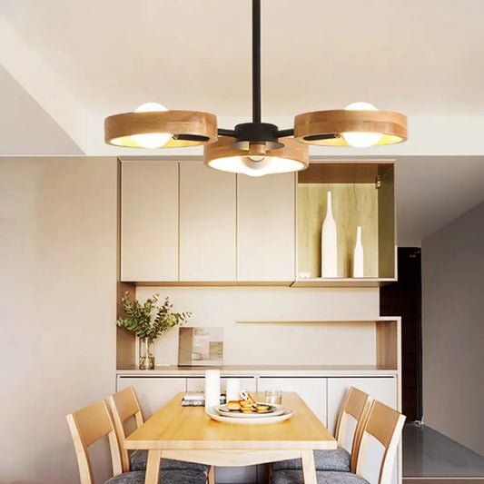 Elegante lámpara colgante circular de madera para la decoración del dormitorio