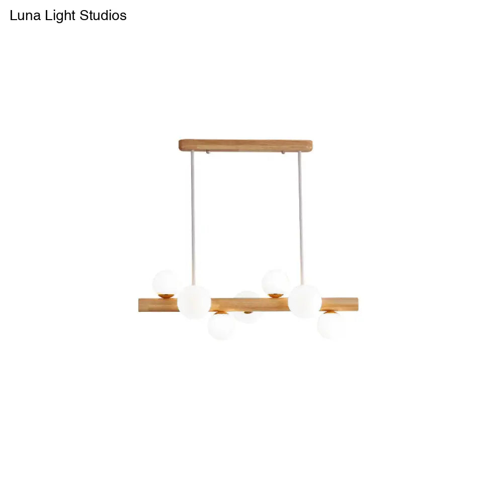 ديكوربايتس™ - مصباح سقف LED خشبي أنيق: ثريا جزيرة غرفة الطعام الخطية مع غطاء زجاجي كريمي