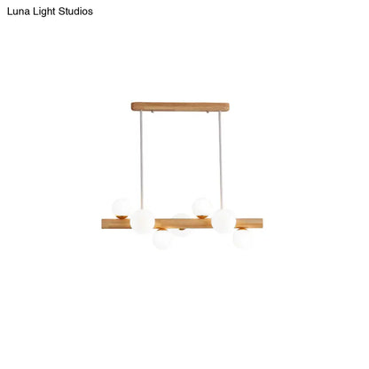 ديكوربايتس™ - مصباح سقف LED خشبي أنيق: ثريا جزيرة غرفة الطعام الخطية مع غطاء زجاجي كريمي