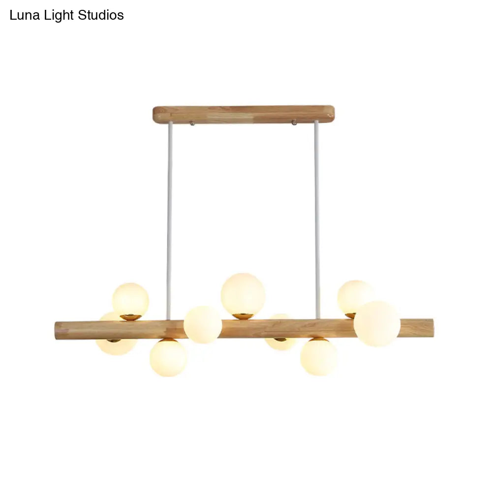 ديكوربايتس™ - مصباح سقف LED خشبي أنيق: ثريا جزيرة غرفة الطعام الخطية مع غطاء زجاجي كريمي