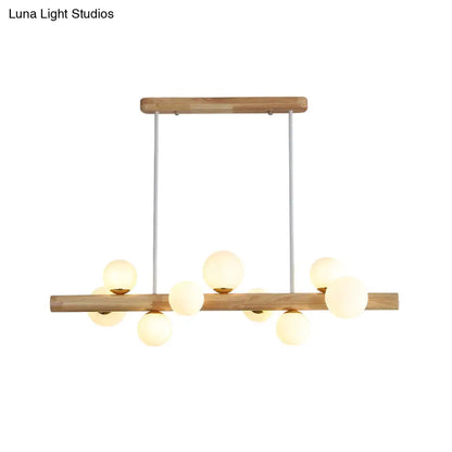 ديكوربايتس™ - مصباح سقف LED خشبي أنيق: ثريا جزيرة غرفة الطعام الخطية مع غطاء زجاجي كريمي