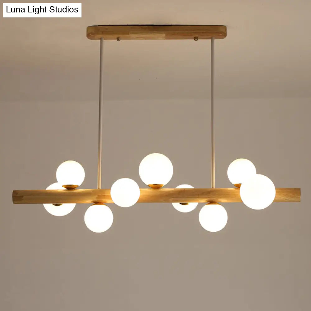 ديكوربايتس™ - مصباح سقف LED خشبي أنيق: ثريا جزيرة غرفة الطعام الخطية مع غطاء زجاجي كريمي