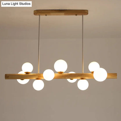 ديكوربايتس™ - مصباح سقف LED خشبي أنيق: ثريا جزيرة غرفة الطعام الخطية مع غطاء زجاجي كريمي