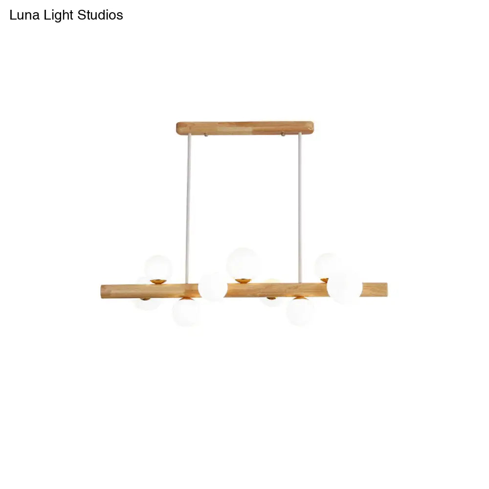 ديكوربايتس™ - مصباح سقف LED خشبي أنيق: ثريا جزيرة غرفة الطعام الخطية مع غطاء زجاجي كريمي