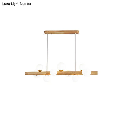 ديكوربايتس™ - مصباح سقف LED خشبي أنيق: ثريا جزيرة غرفة الطعام الخطية مع غطاء زجاجي كريمي