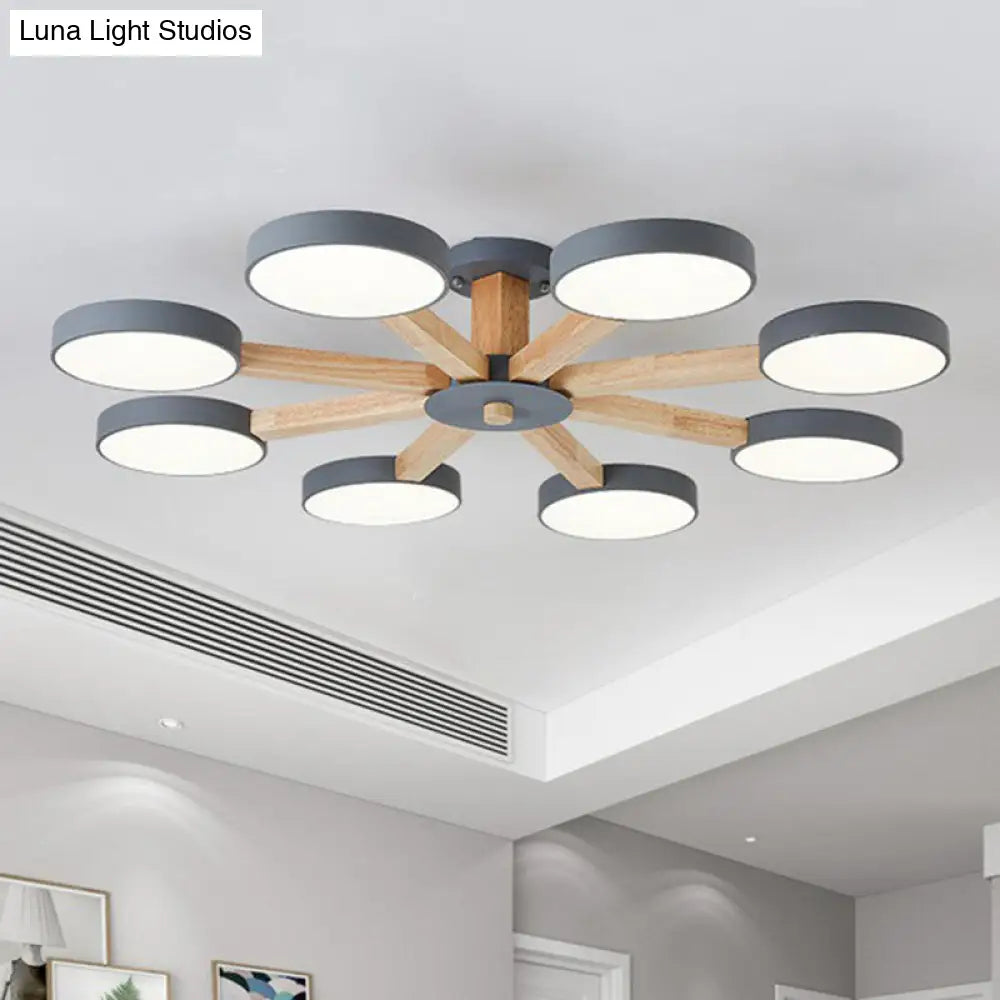 DecorBites™ DecorBites™ Sleek Wooden Living Room Ceiling Light: 8-Head Macaron Semi Flush Mount with Acrylic Shade