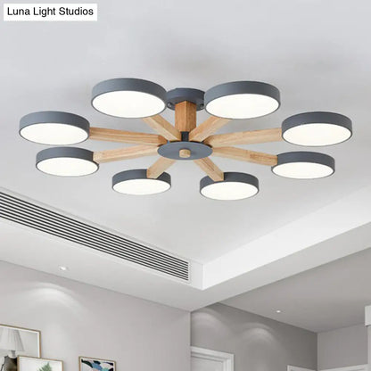 DecorBites™ DecorBites™ Sleek Wooden Living Room Ceiling Light: 8-Head Macaron Semi Flush Mount with Acrylic Shade