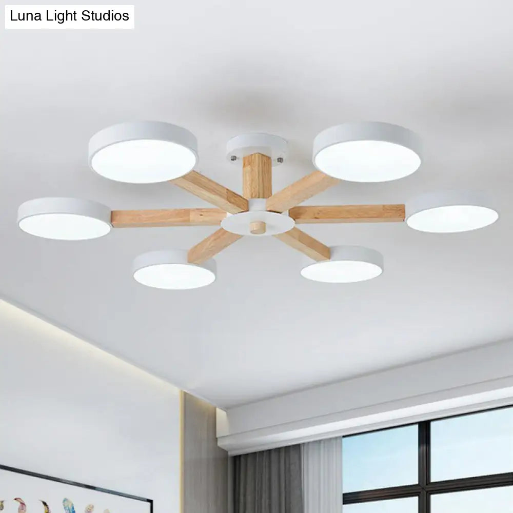 DecorBites™ DecorBites™ Sleek Wooden Living Room Ceiling Light: 8-Head Macaron Semi Flush Mount with Acrylic Shade