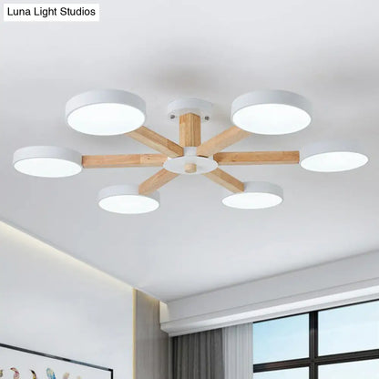 DecorBites™ DecorBites™ Sleek Wooden Living Room Ceiling Light: 8-Head Macaron Semi Flush Mount with Acrylic Shade