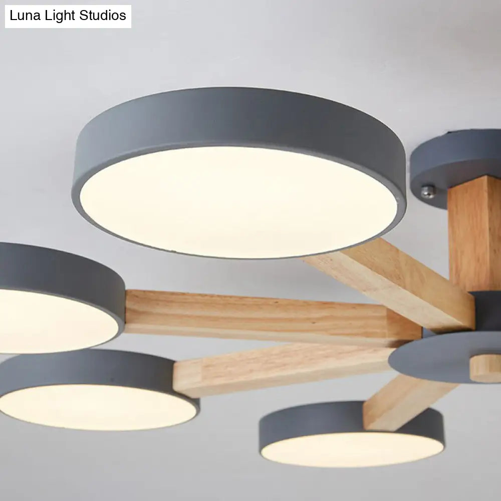 DecorBites™ DecorBites™ Sleek Wooden Living Room Ceiling Light: 8-Head Macaron Semi Flush Mount with Acrylic Shade