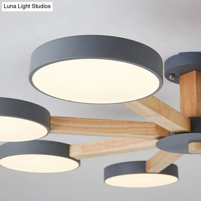 DecorBites™ DecorBites™ Sleek Wooden Living Room Ceiling Light: 8-Head Macaron Semi Flush Mount with Acrylic Shade