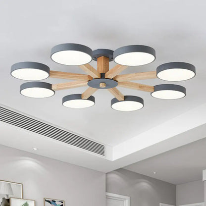 DecorBites™ DecorBites™ Sleek Wooden Living Room Ceiling Light: 8-Head Macaron Semi Flush Mount with Acrylic Shade