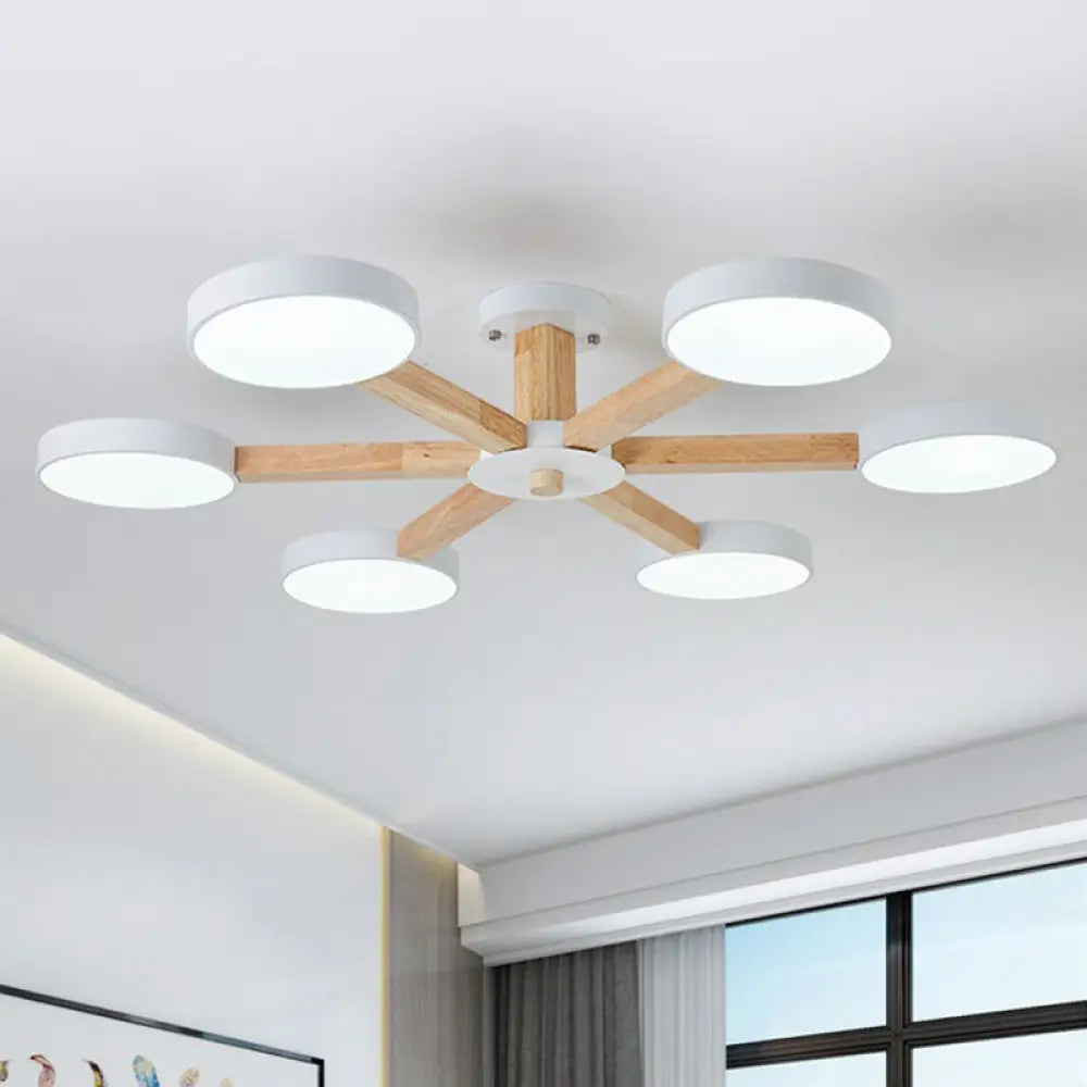 DecorBites™ DecorBites™ Sleek Wooden Living Room Ceiling Light: 8-Head Macaron Semi Flush Mount with Acrylic Shade