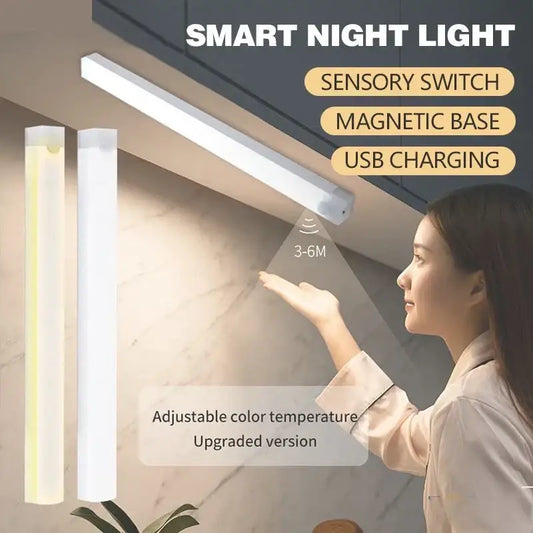 White slim dimmable pir sensor night light with magnetic base usb charging for kitchen cabinet decorbites dimmable pir