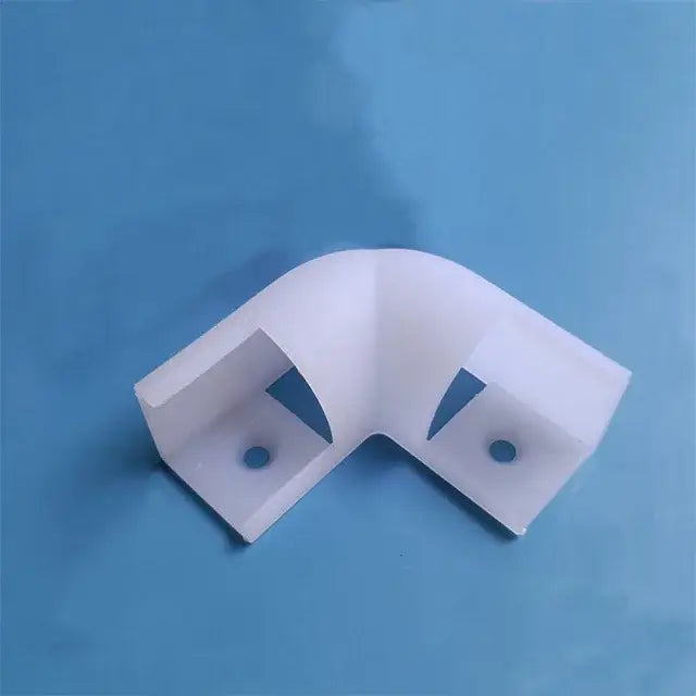 White plastic l-shaped corner bracket with two mounting holes for slim white v type led corner strip lights installation