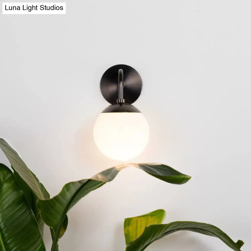 DecorBites™ DecorBites™ Small Black Bowed Sconce Lamp - Single Opaline Matte Glass Wall Light Fixture