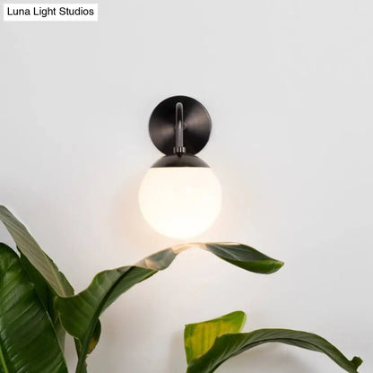 DecorBites™ DecorBites™ Small Black Bowed Sconce Lamp - Single Opaline Matte Glass Wall Light Fixture