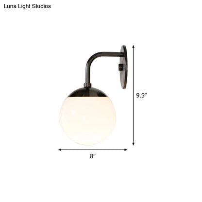 DecorBites™ DecorBites™ Small Black Bowed Sconce Lamp - Single Opaline Matte Glass Wall Light Fixture