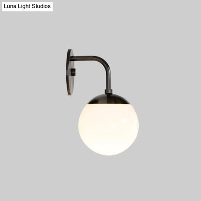 DecorBites™ DecorBites™ Small Black Bowed Sconce Lamp - Single Opaline Matte Glass Wall Light Fixture