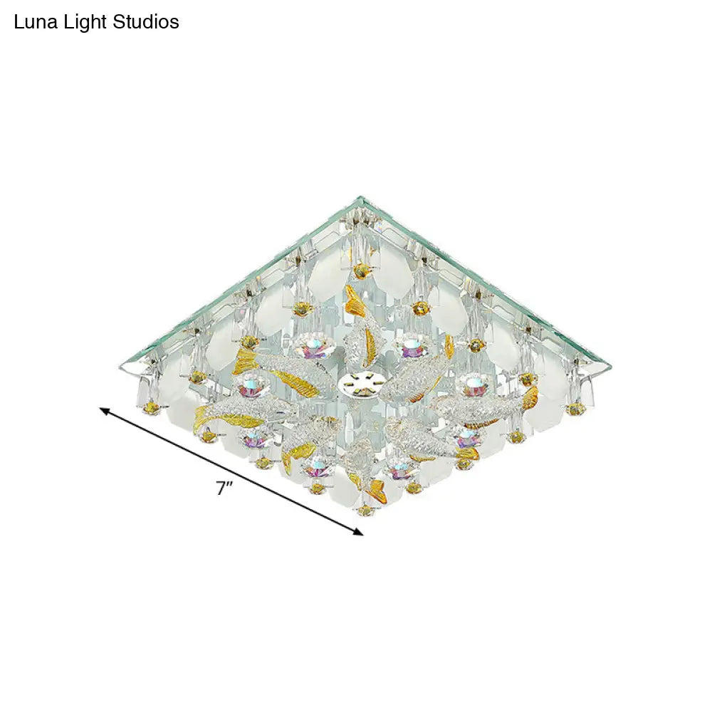DecorBites™ DecorBites™ Small Yellow Crystal Fish Design LED Flush Ceiling Light with Modernist Touch - Warm/White Light