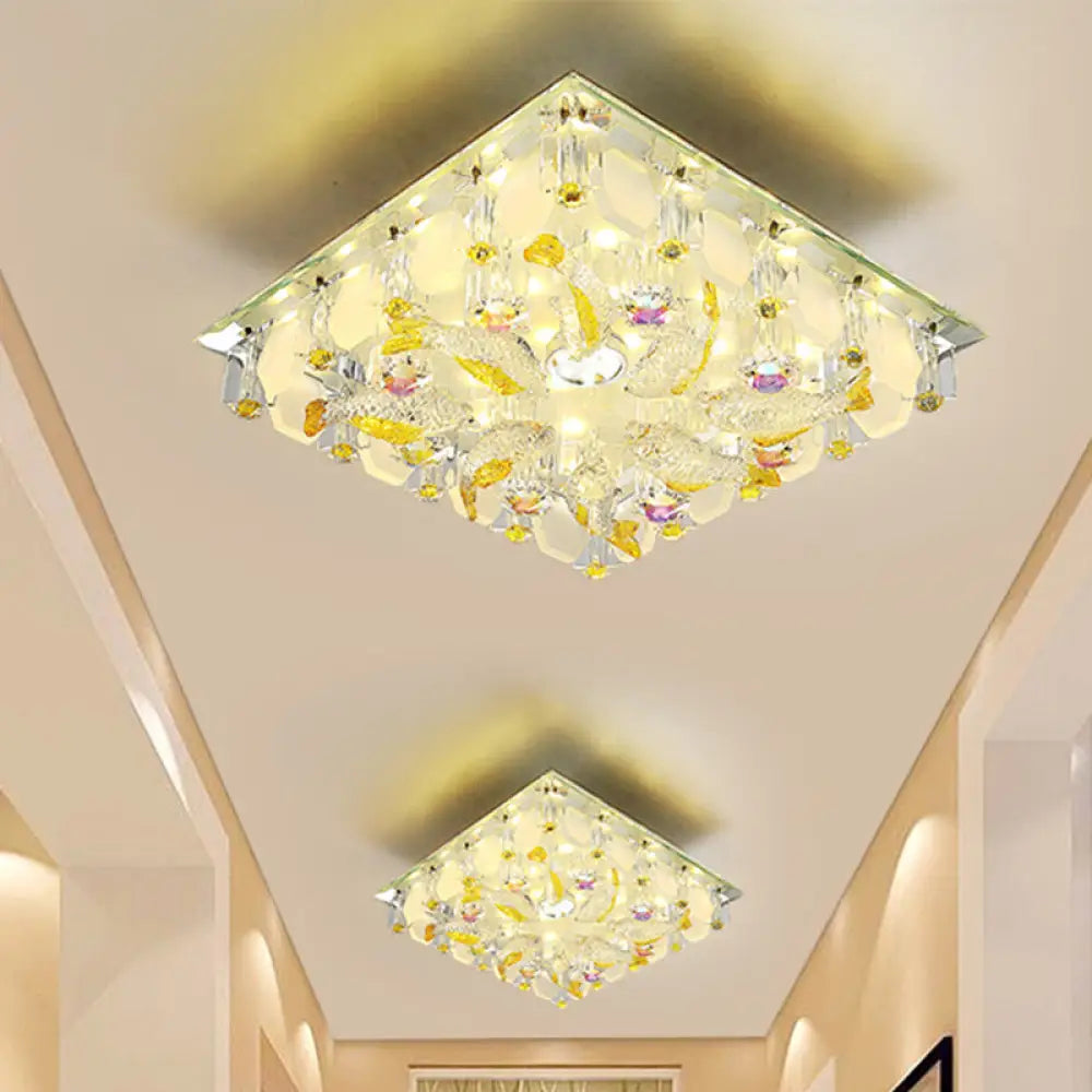 DecorBites™ DecorBites™ Small Yellow Crystal Fish Design LED Flush Ceiling Light with Modernist Touch - Warm/White Light