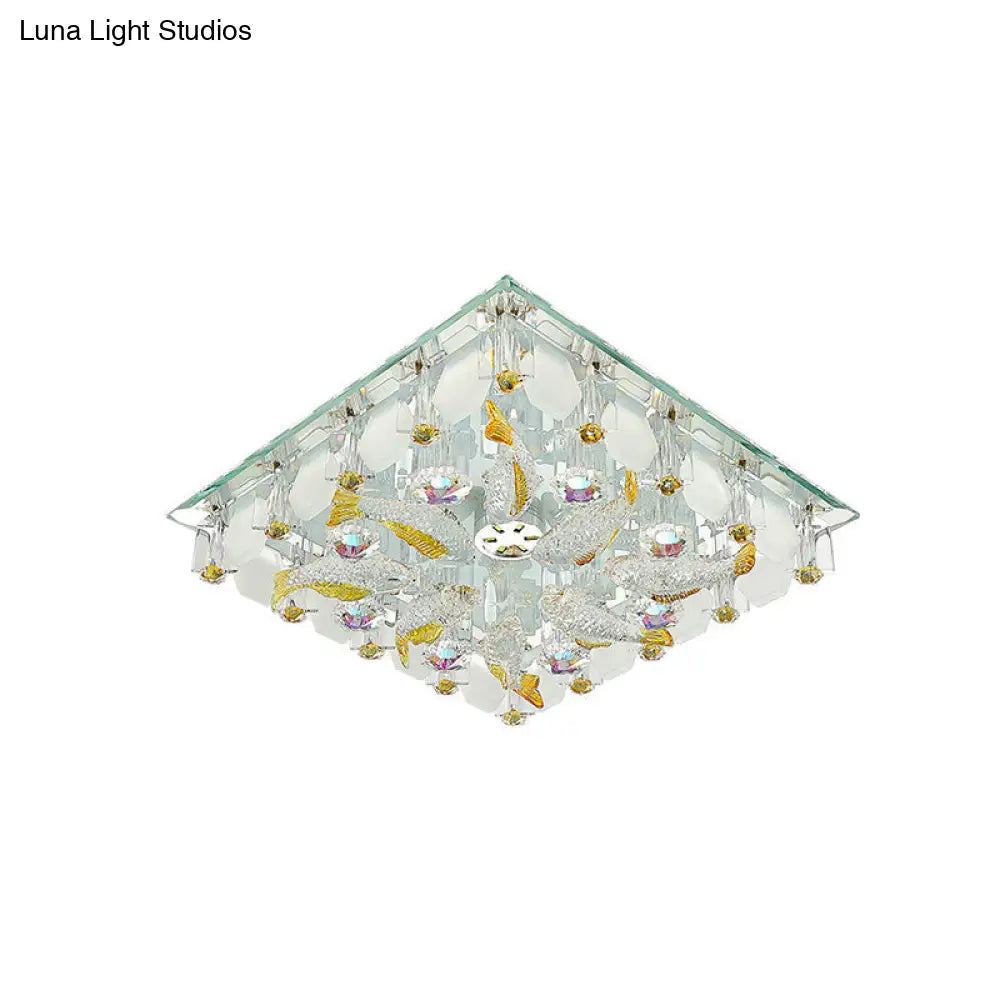 DecorBites™ DecorBites™ Small Yellow Crystal Fish Design LED Flush Ceiling Light with Modernist Touch - Warm/White Light