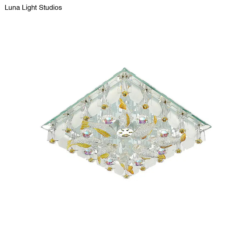 DecorBites™ DecorBites™ Small Yellow Crystal Fish Design LED Flush Ceiling Light with Modernist Touch - Warm/White Light