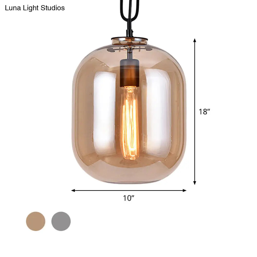 Smoke Gray/Cognac Glass Industrial Ceiling Pendant Lamp - 1 Head, 10"/14" Wide