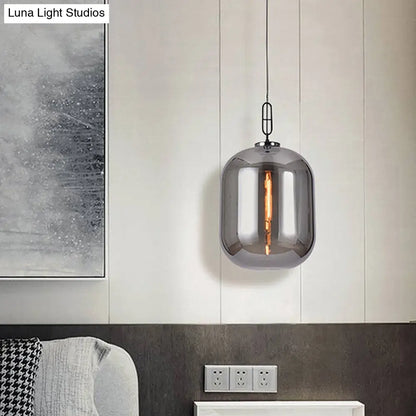 Smoke Gray/Cognac Glass Industrial Ceiling Pendant Lamp - 1 Head, 10"/14" Wide