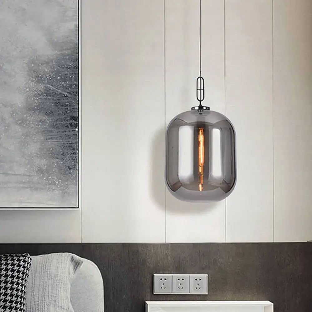 Smoke Gray/Cognac Glass Industrial Ceiling Pendant Lamp - 1 Head, 10"/14" Wide