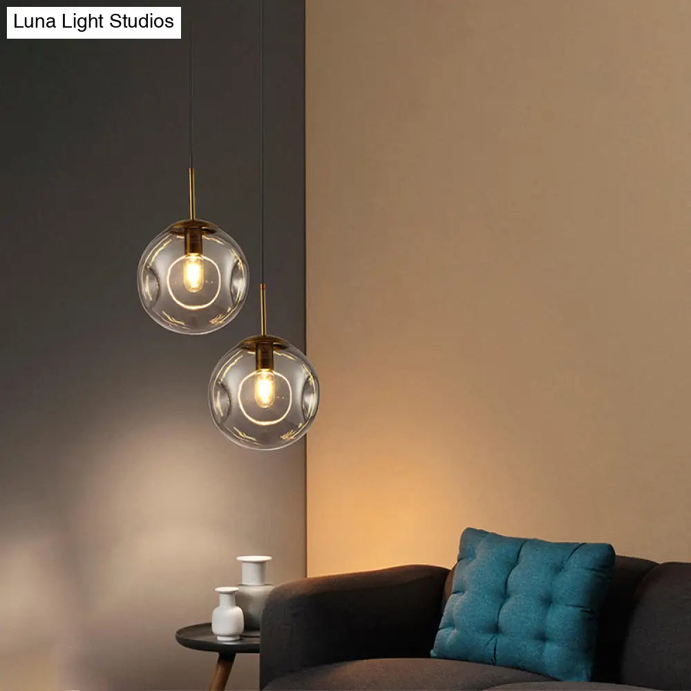 Smoke Gray Dimpled Glass Globe Pendant Light - Simple Style Hanging Lamp Kit