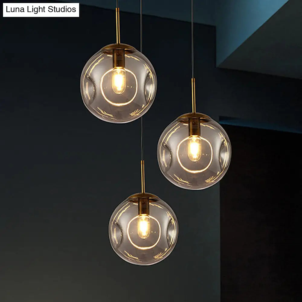 Smoke Gray Dimpled Glass Globe Pendant Light - Simple Style Hanging Lamp Kit