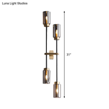 DecorBites™ DecorBites™ Smoke Gray Glass Modernist Cylinder Sconce - Wall Mounted Lamp with 4 Heads for Bedroom
