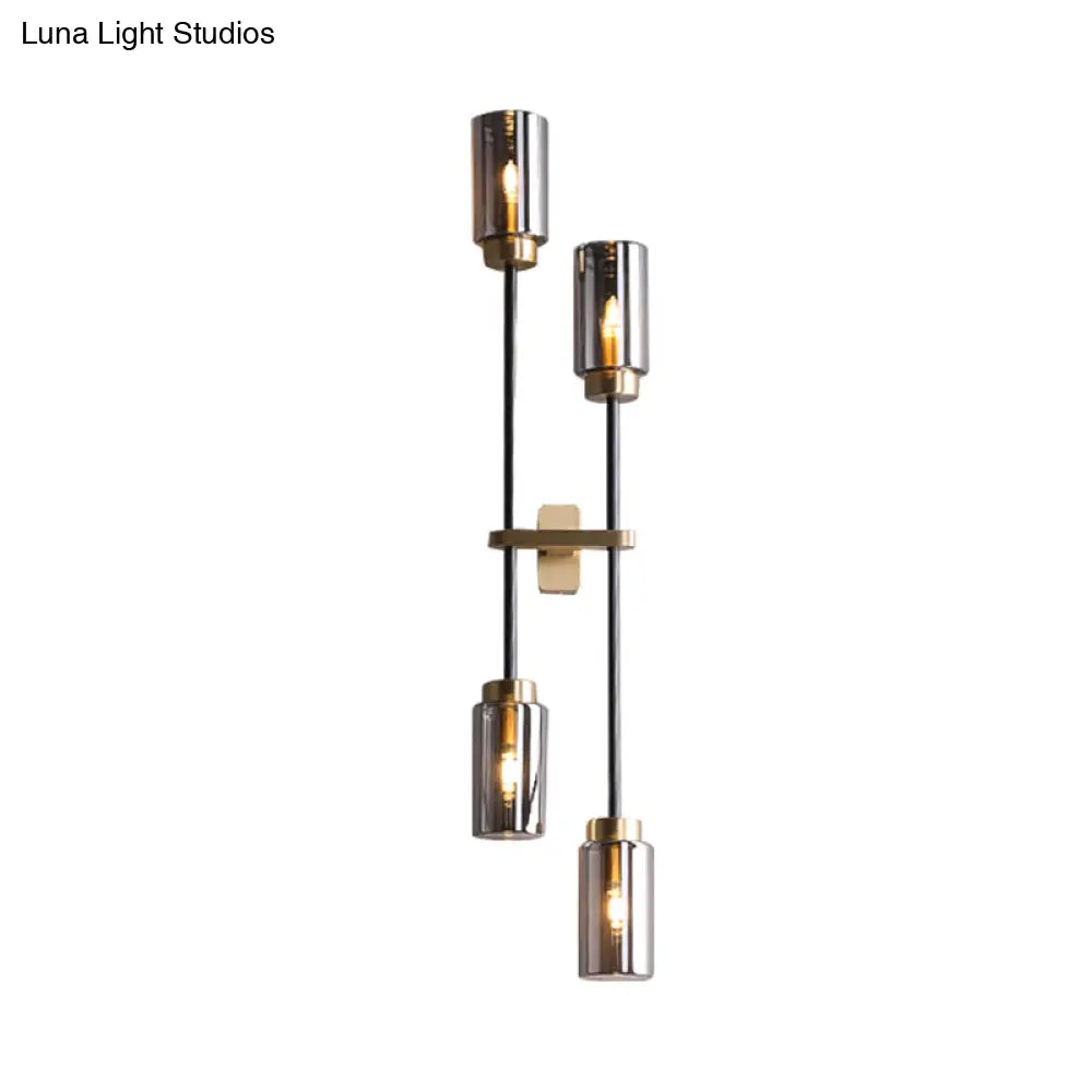 DecorBites™ DecorBites™ Smoke Gray Glass Modernist Cylinder Sconce - Wall Mounted Lamp with 4 Heads for Bedroom