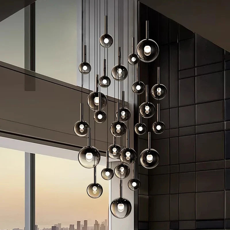 Smoke Gray Glass Multi-Light Staircase Pendant Light