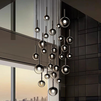Smoke Gray Glass Multi-Light Staircase Pendant Light
