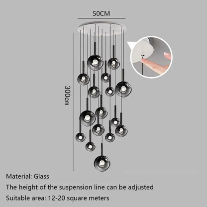 Smoke Gray Glass Multi-Light Staircase Pendant Light - Decorbites