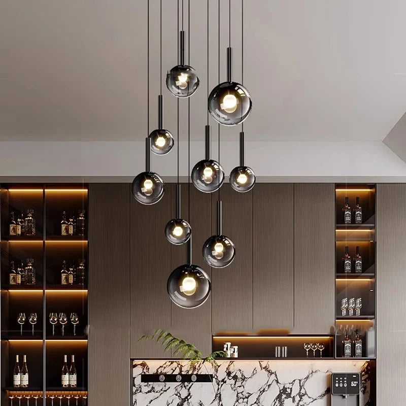 Smoke Gray Glass Multi-Light Staircase Pendant Light