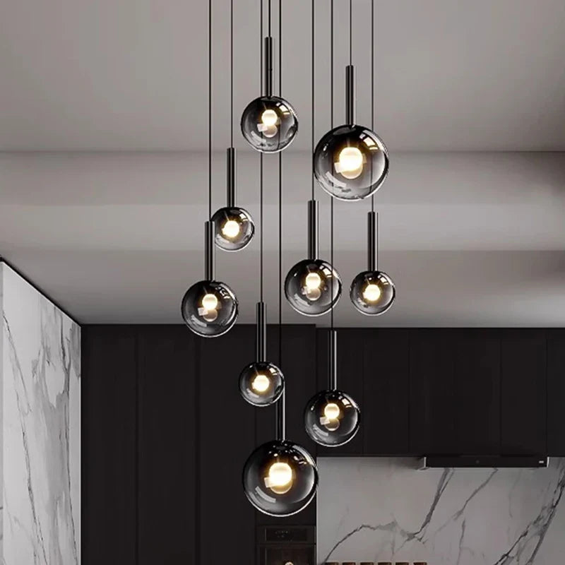 Smoke Gray Glass Multi-Light Staircase Pendant Light