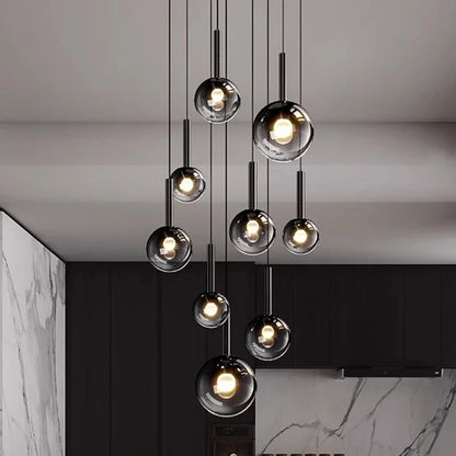 Smoke Gray Glass Multi-Light Staircase Pendant Light