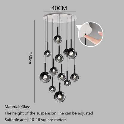 Smoke Gray Glass Multi-Light Staircase Pendant Light - Decorbites