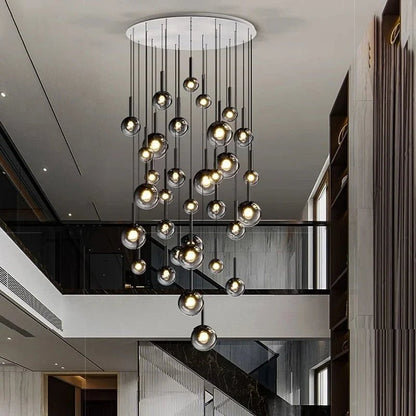 Smoke Gray Glass Multi-Light Staircase Pendant Light - Decorbites