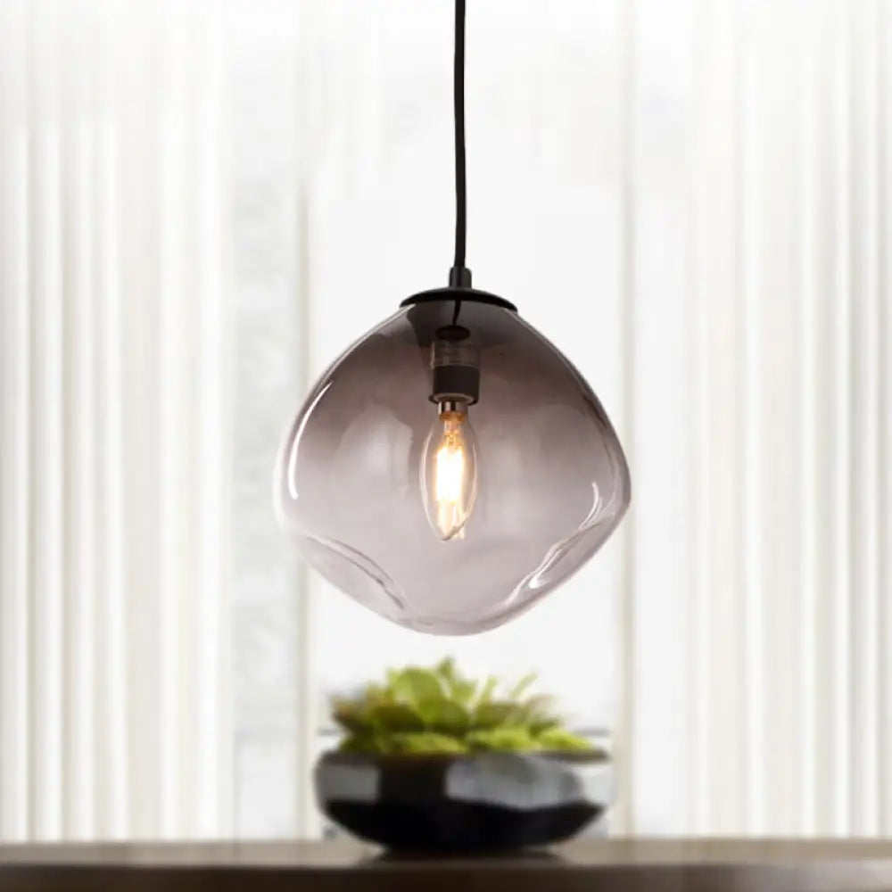 Smoke Gray Glass Nordic Pendant Light - Dimpled Oval Hanging Pendant - Baby Room Ceiling Fixture - 1 Light