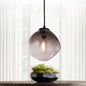 Smoke Gray Glass Nordic Pendant Light - Dimpled Oval Hanging Pendant - Baby Room Ceiling Fixture - 1 Light