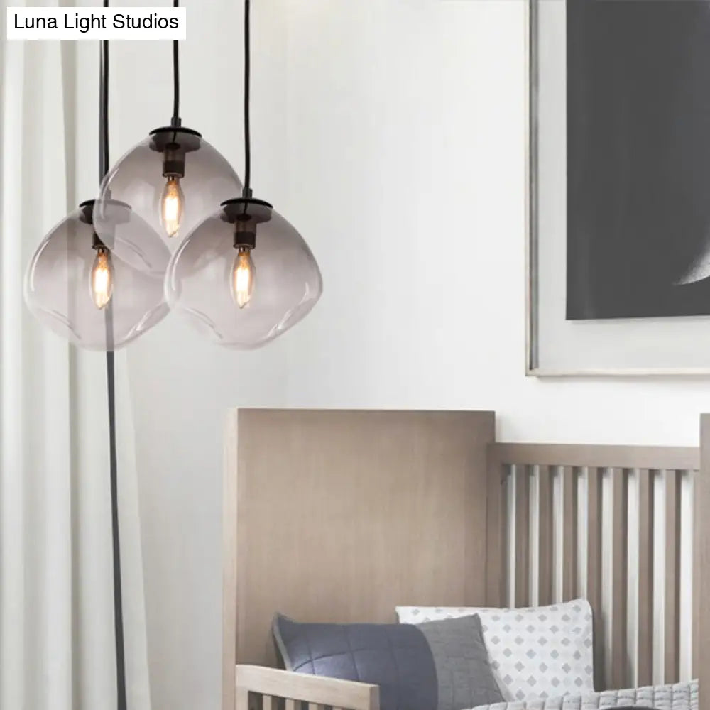 Smoke Gray Glass Nordic Pendant Light - Dimpled Oval Hanging Pendant - Baby Room Ceiling Fixture - 1 Light